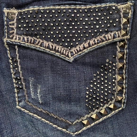 Rock and Roll Cowgirl Low Rise Studded Embellished Dark Blue Boot Cut Jeans 30 - Picture 13 of 16